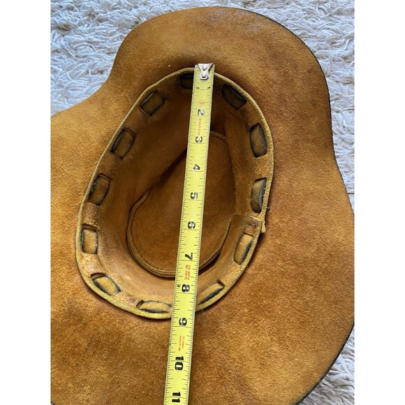 Mens Outback Hat Woven Embossed Tan Hard Leather Cowboy Black Australian - Picture 12 of 13